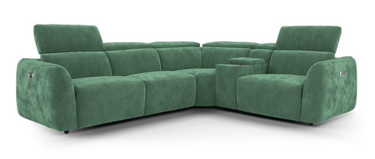 The Serene – 3 Corner 1 Power Recliner Sofa with Headrest and Console – Green