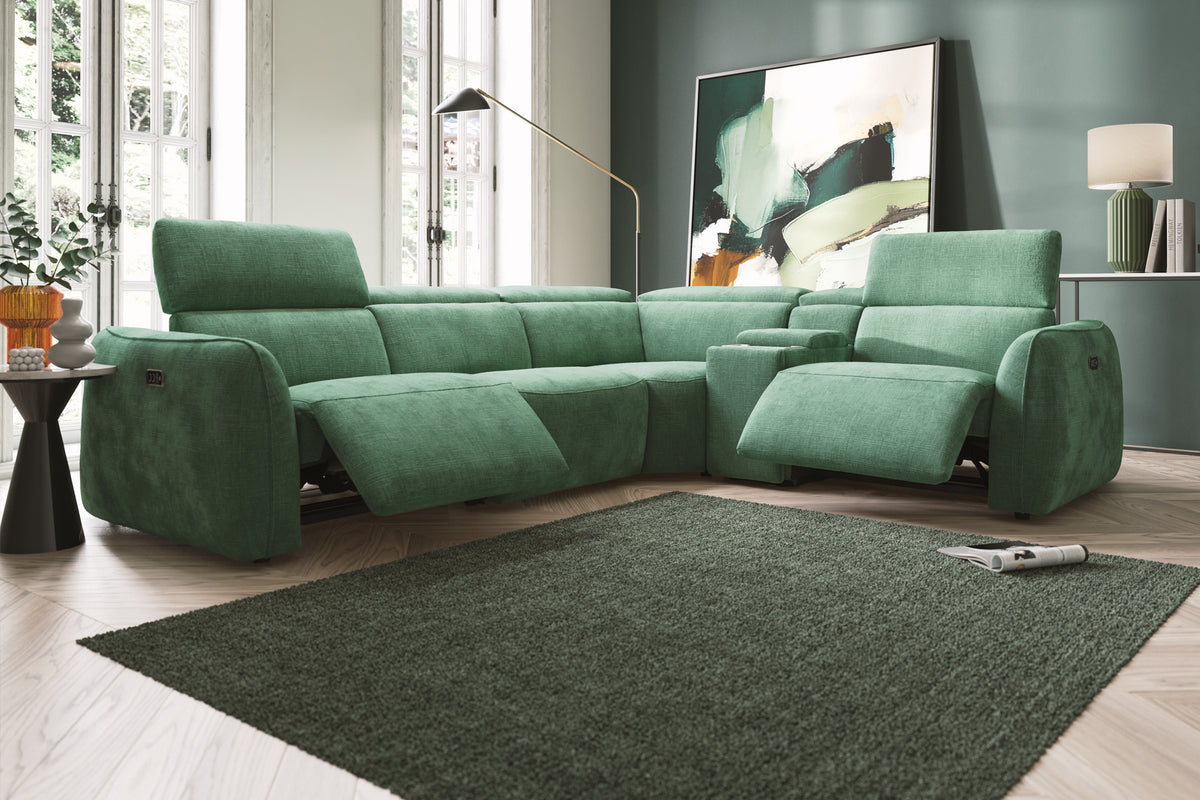 The Serene – 3 Corner 1 Power Recliner Sofa with Headrest and Console – Green
