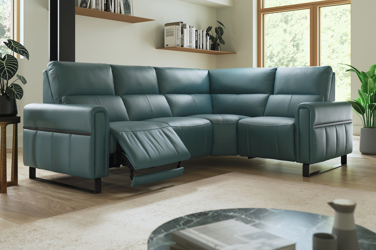 The Ravello – 2 Corner 1 Power Recliner Sofa, Headrest & Lumbar – Blue