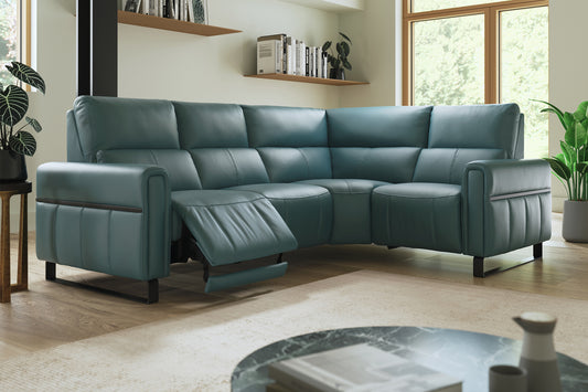 The Ravello – 2 Corner 1 Power Recliner Sofa, Headrest & Lumbar – Blue