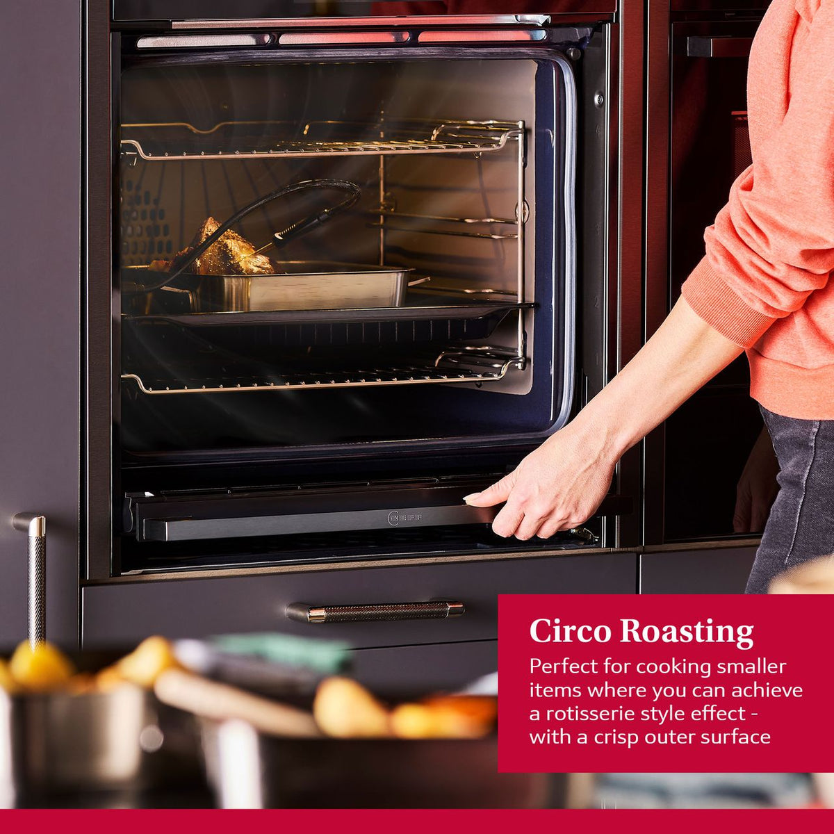 NEFF N70 Slide & Hide® Built In Electric Single Oven - Graphite - Annotation - Circo roasting