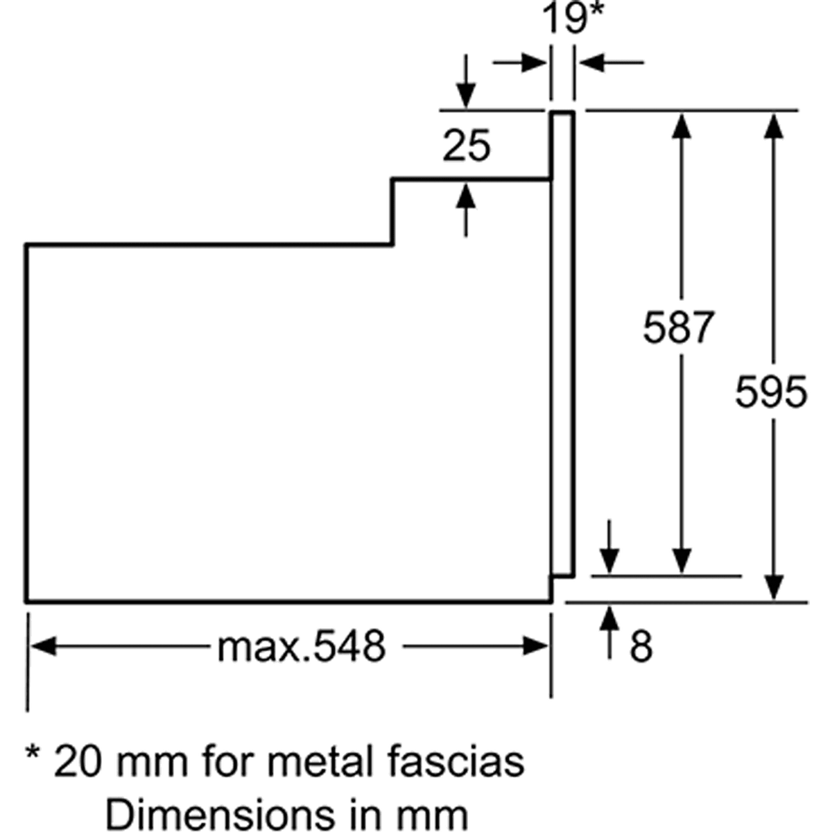 Bosch Serie 2 Electric Single Oven - Stainless Steel - Dimensions