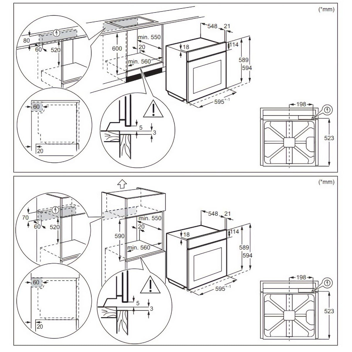 AEG 6000 Series Built In Electric Single Oven - Stainless Steel - Dimensions