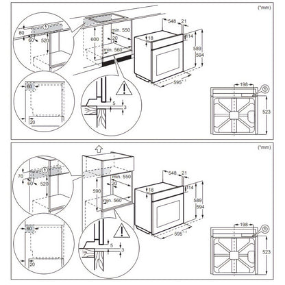 AEG 6000 Series Built In Electric Single Oven - Stainless Steel - Dimensions