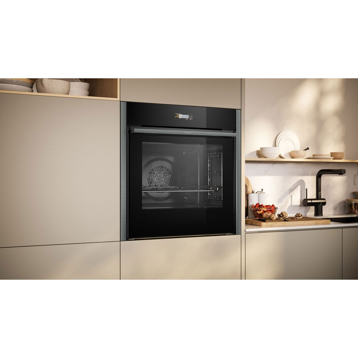 NEFF N70 Slide & Hide® Built In Electric Single Oven - Graphite - Oven in kitchen shot
