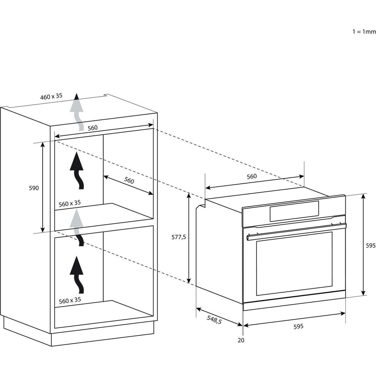 Hoover H-OVEN 300 HOC3158IN Built In Electric Single Oven - Stainless Steel - Annotation - Dimension shot