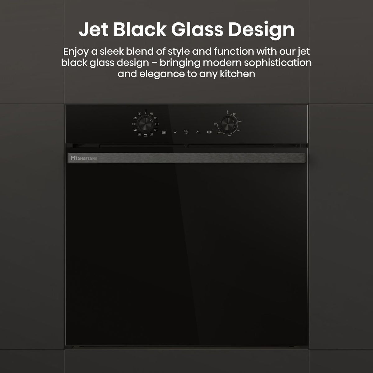 Hisense Hi2 BI622ABPGUK Built In Electric Single Oven - Jet Black - Annotation - Jet black glass design