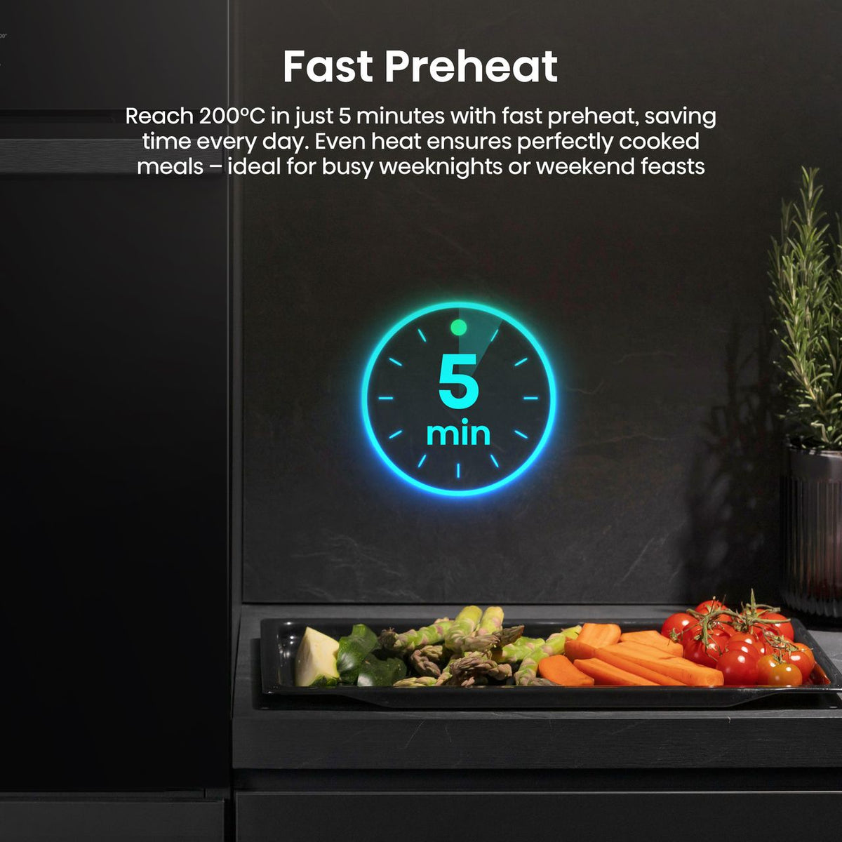 Hisense Hi2 BI622ABPGUK Built In Electric Single Oven - Jet Black - Annotation - Fast preheat