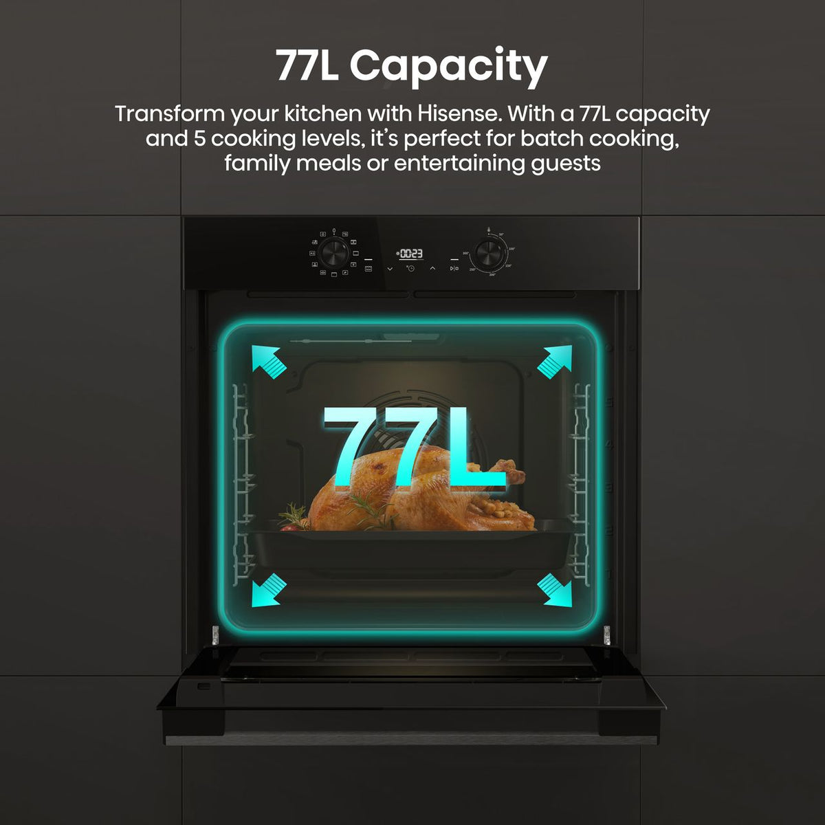 Hisense Hi2 BI622ABPGUK Built In Electric Single Oven - Jet Black - Annotation - 77L capacity 