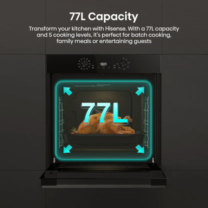 Hisense Hi2 BI622ABPGUK Built In Electric Single Oven - Jet Black - Annotation - 77L capacity 