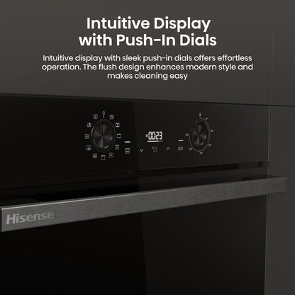 Hisense Hi2 BI622ABPGUK Built In Electric Single Oven - Jet Black - Annotation - Intuitive display push in dials