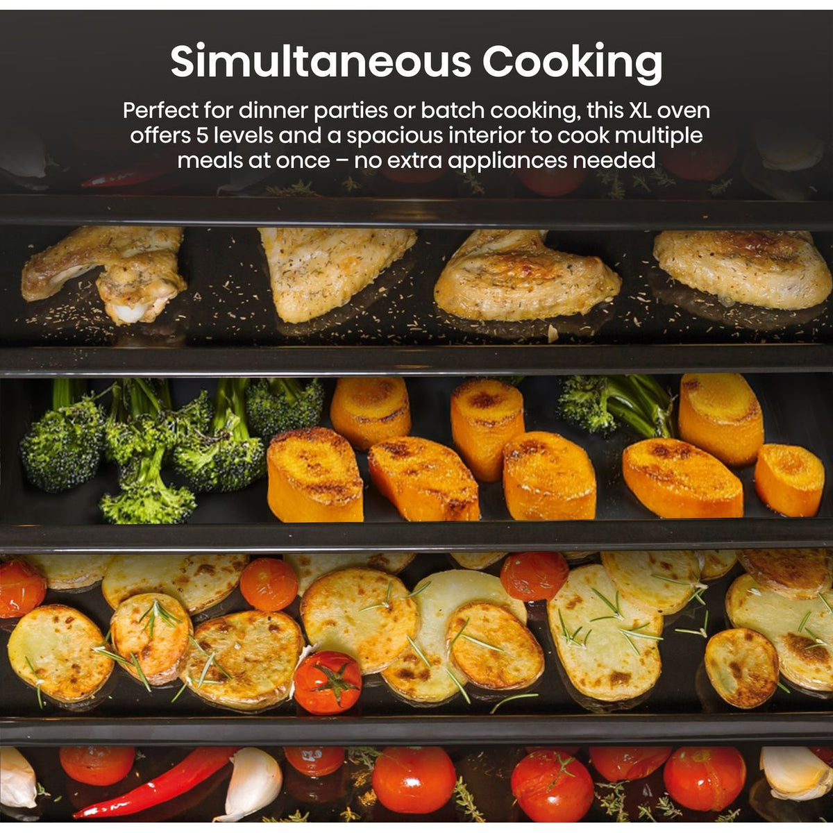 Hisense Hi2 BI622ABPGUK Built In Electric Single Oven - Jet Black - Annotation - Simultaneous cooking