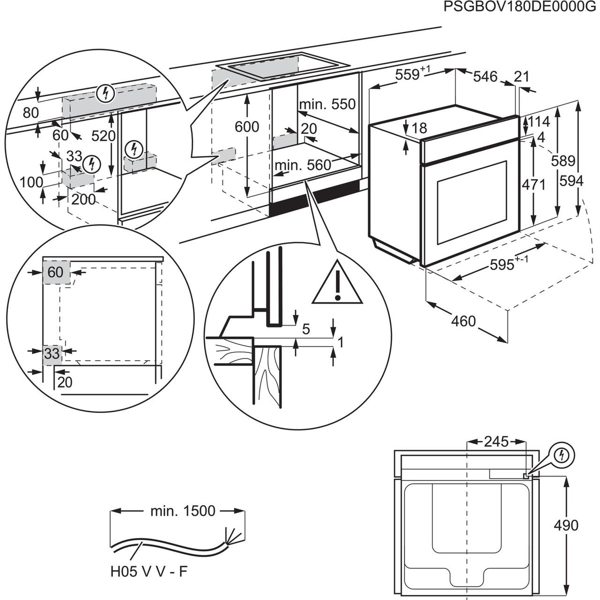 AEG SenseCook Aqua Built In Electric Single Oven - Black - Annotation - Dimension shot