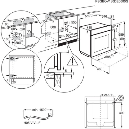 AEG SenseCook Aqua Built In Electric Single Oven - Black - Annotation - Dimension shot