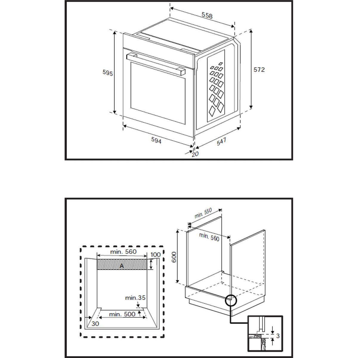 Beko AeroPerfect™ RecycledNet® Built In Electric Single Oven - Stainless Steel  - Annotation - Dimension shot