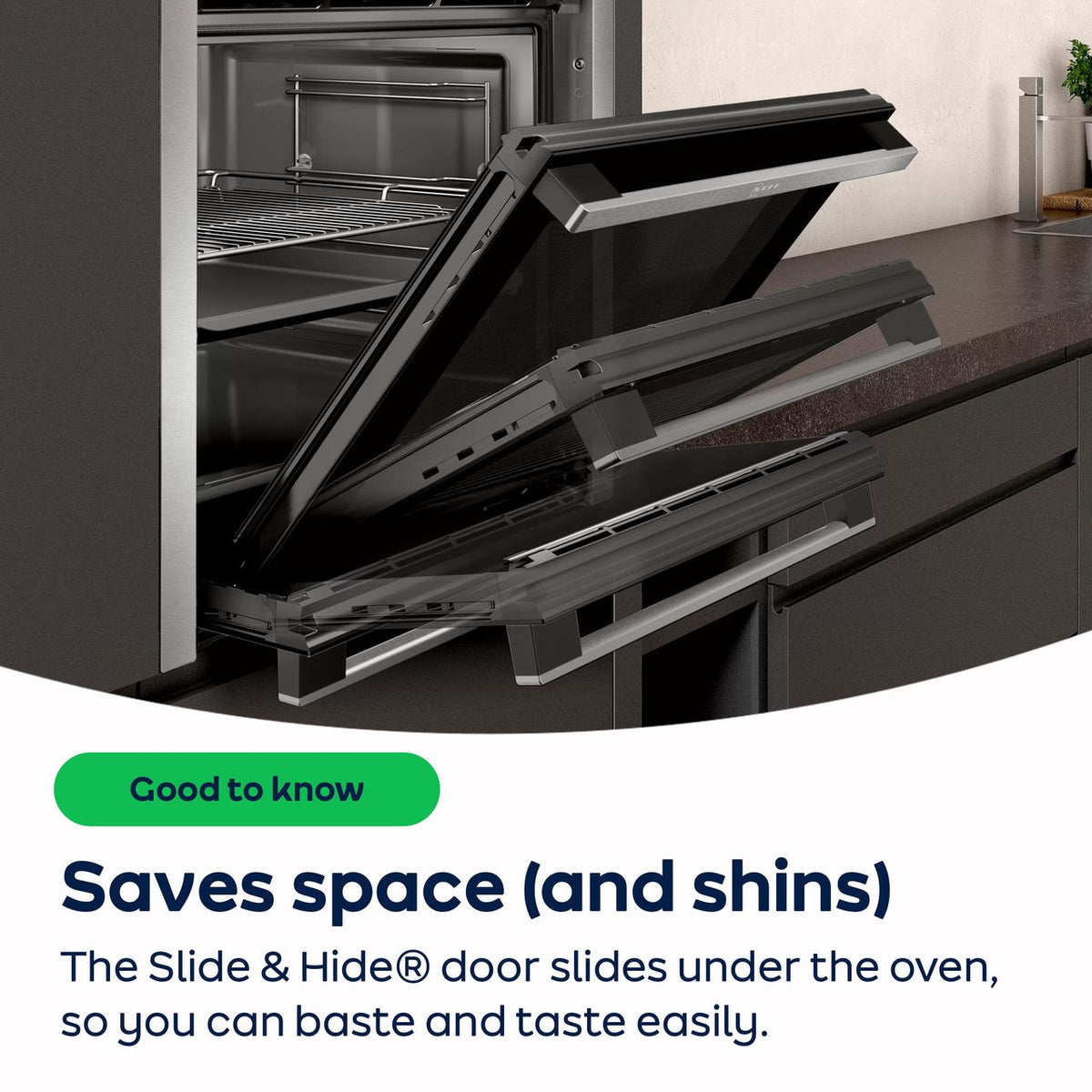 NEFF N50 Slide & Hide® Built In Electric Single Oven - Stainless Steel  - AO Annotation - Slide-&-Hide®-With-Fixed-Handle
