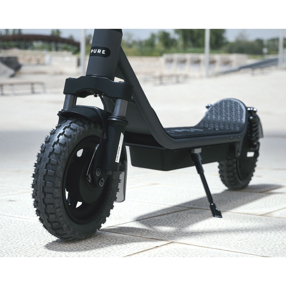 Pure Air 6 Suspension Electric Scooter - close up stand outside shot