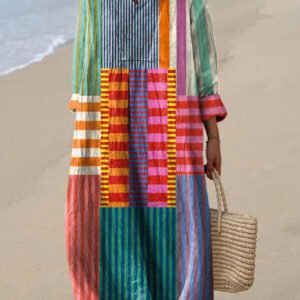ELARA™ | MULTIKLEUR PATCHWORK MAXI JURK