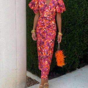 Ursula | Levendige plissé midi-jurk