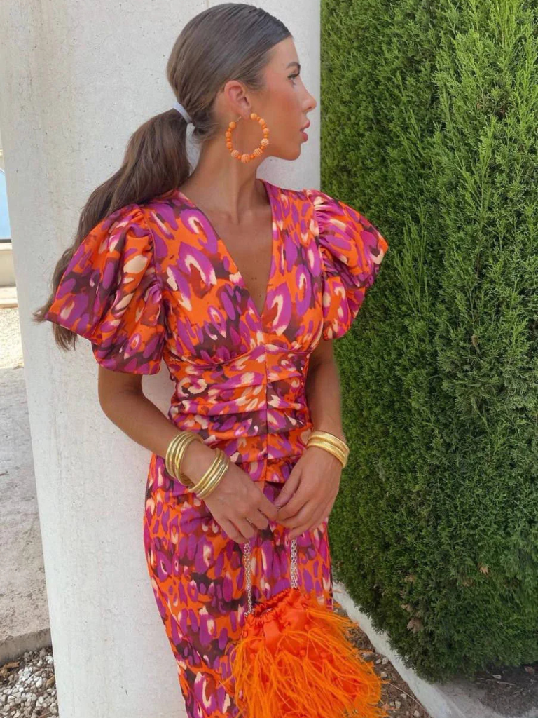 Ursula | Levendige plissé midi-jurk - Afbeelding 2