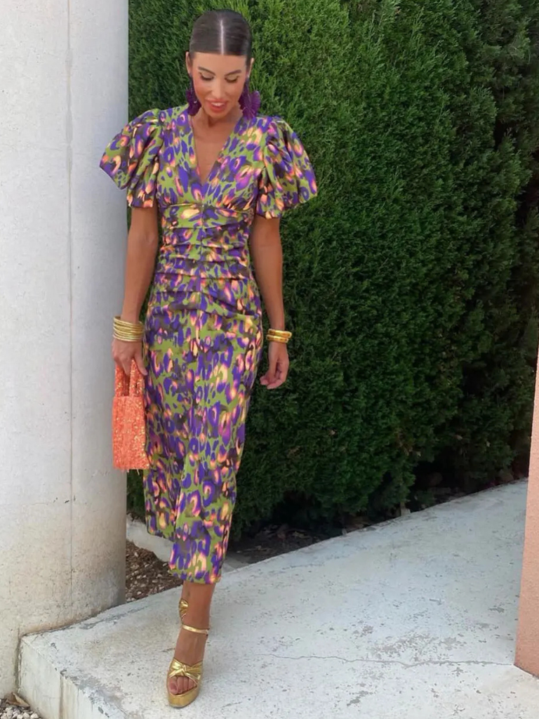 Ursula | Levendige plissé midi-jurk - Afbeelding 9