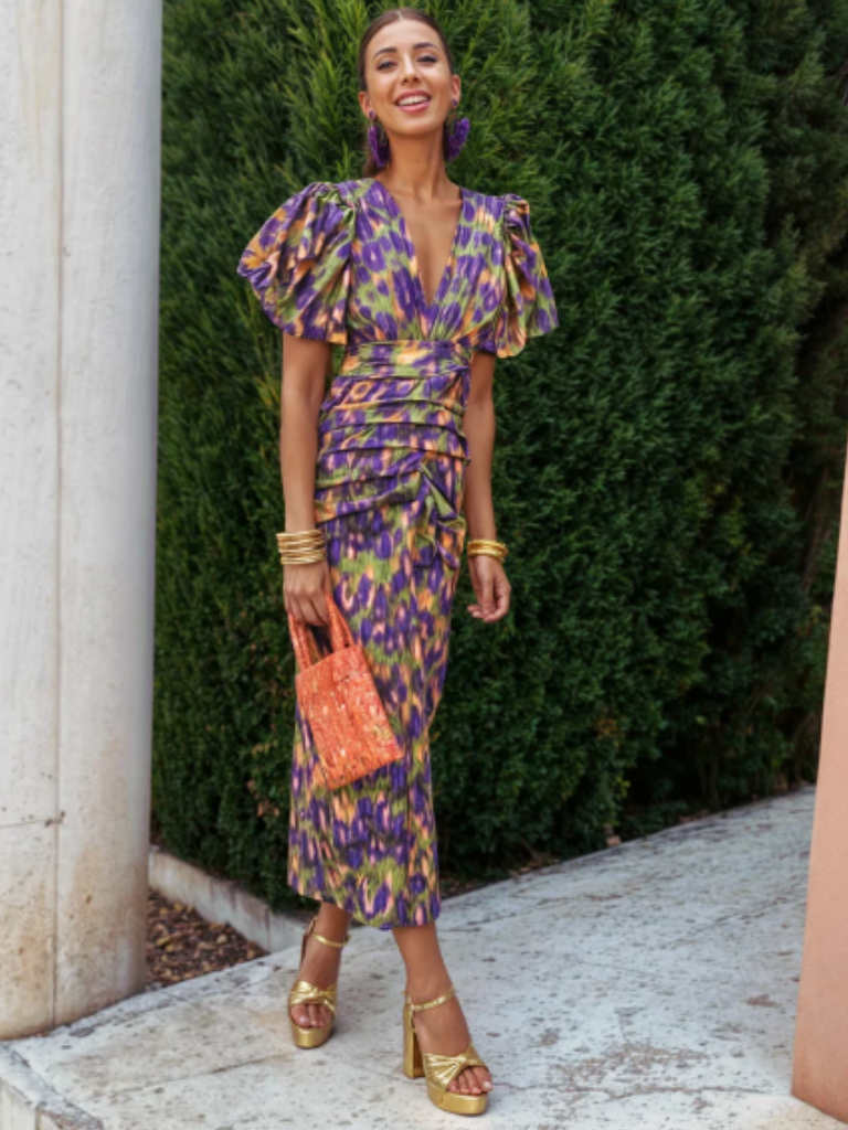 Ursula | Levendige plissé midi-jurk - Afbeelding 7