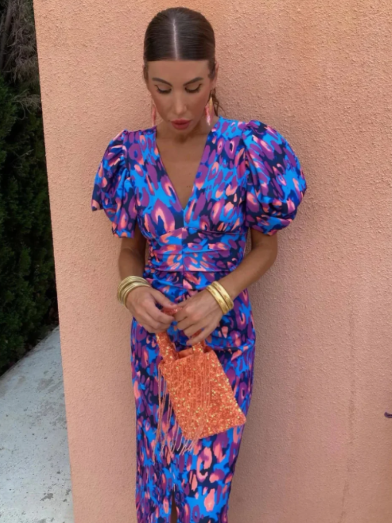 Ursula | Levendige plissé midi-jurk - Afbeelding 4