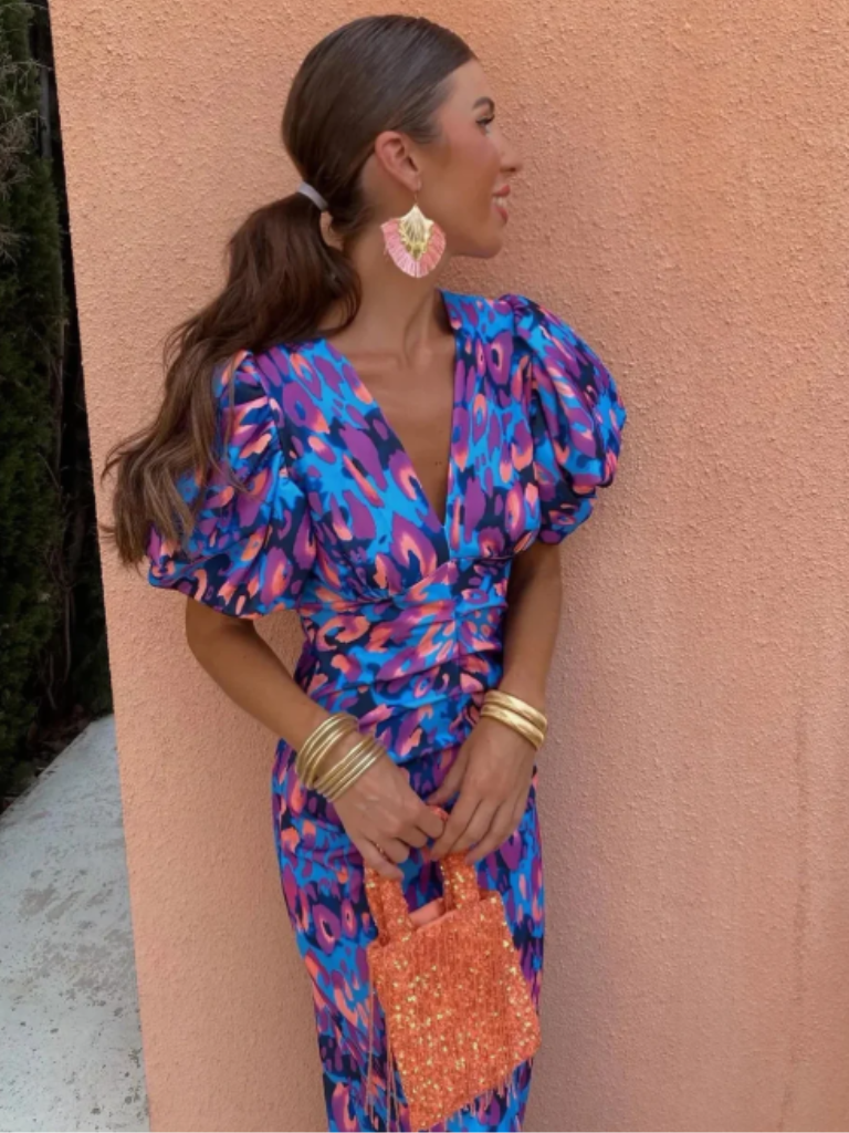 Ursula | Levendige plissé midi-jurk - Afbeelding 5